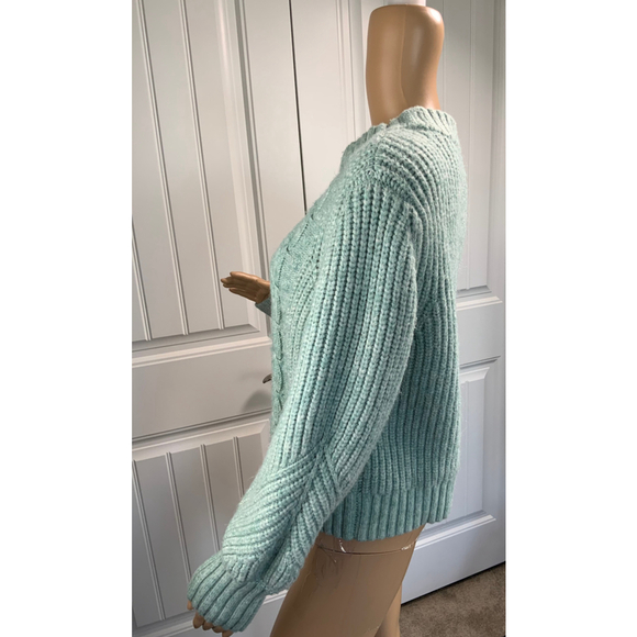 A New Day Women's Ribbed Cable Knit Sweater Med Mint Green Crewneck Cottagecore - Picture 10 of 14
